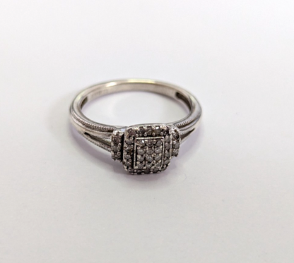 Silver Engagement Ring Diamond 925 Hallmarked Size K 1/2 2.1g