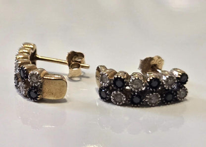 9ct Gold Earrings Cuff Diamonds Stones Authentic Gold Hallmark Size 14mm x 5mm