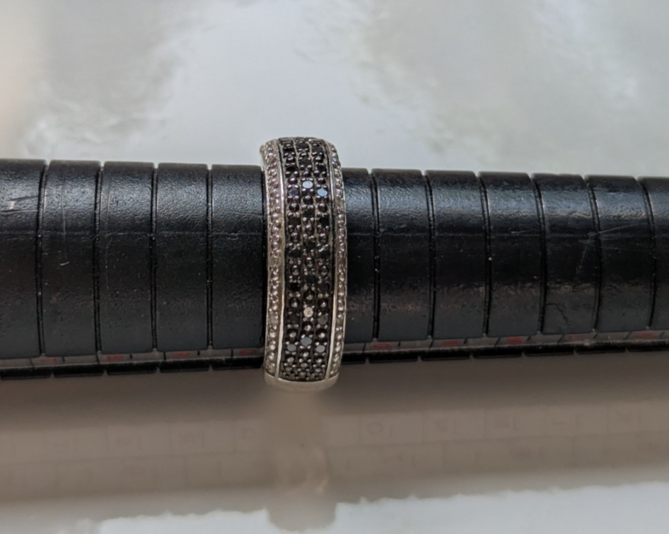 Silver Diamond Pavé Ring Size P 925 Stamped Wide Cluster Setting 4g