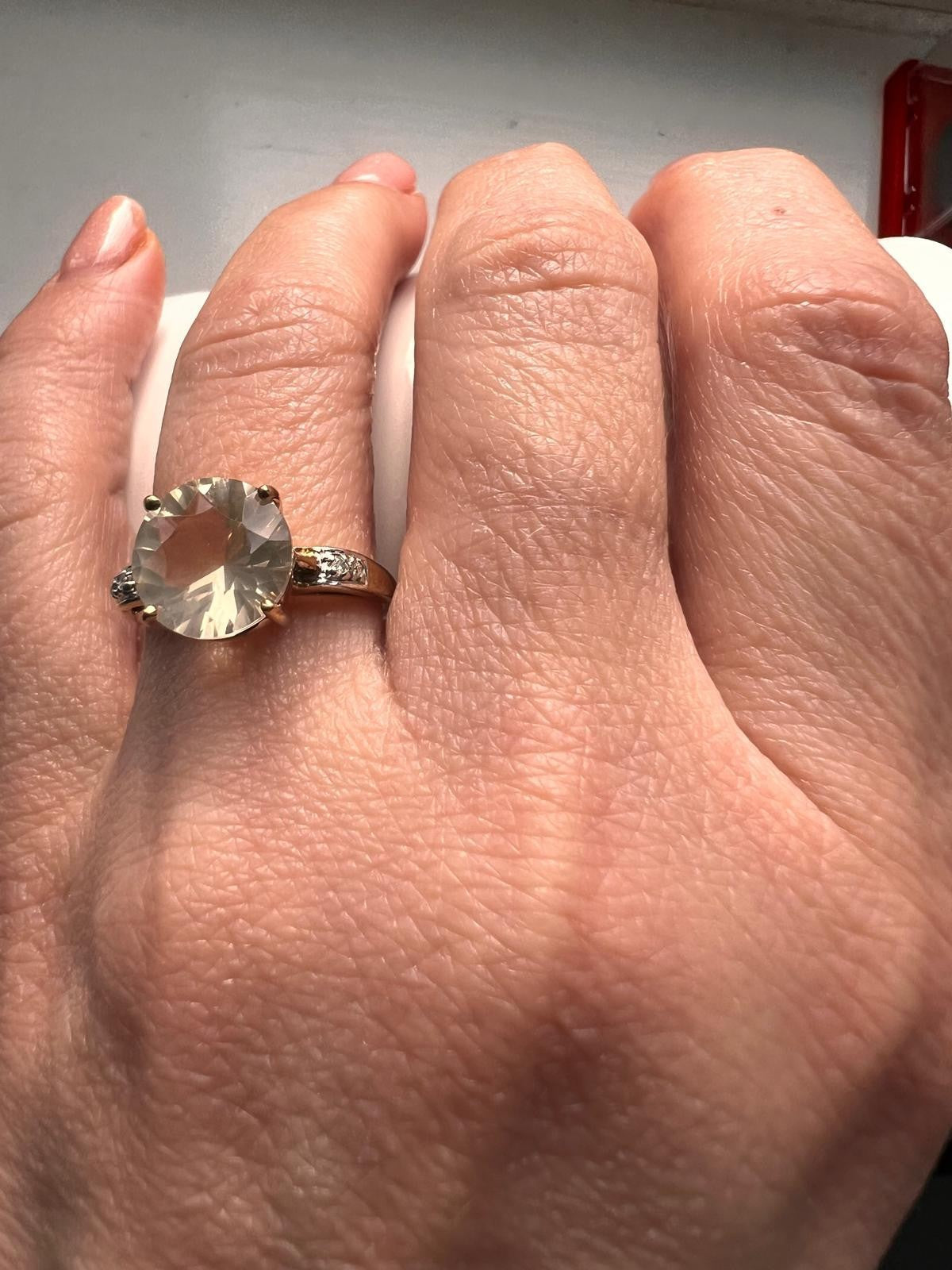9ct Gold Ring Quartz And Diamond Hallmark Size N 1/2
