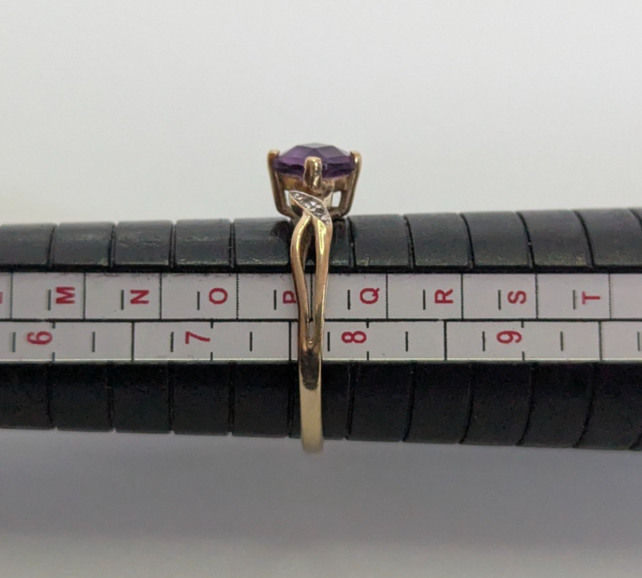 9ct Gold Ring Amethyst Diamond Hallmark Size P 1.9g
