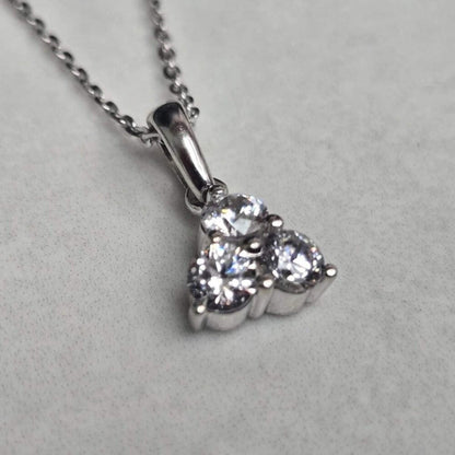 925 Sterling Silver Trilogy Necklace 3 Stone Round CZ Pendant Lobster Chain 45cm