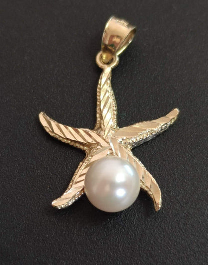 14ct Yellow Gold Starfish Pendant White Pearl Stones 14ct Stamped 18mm x 29mm