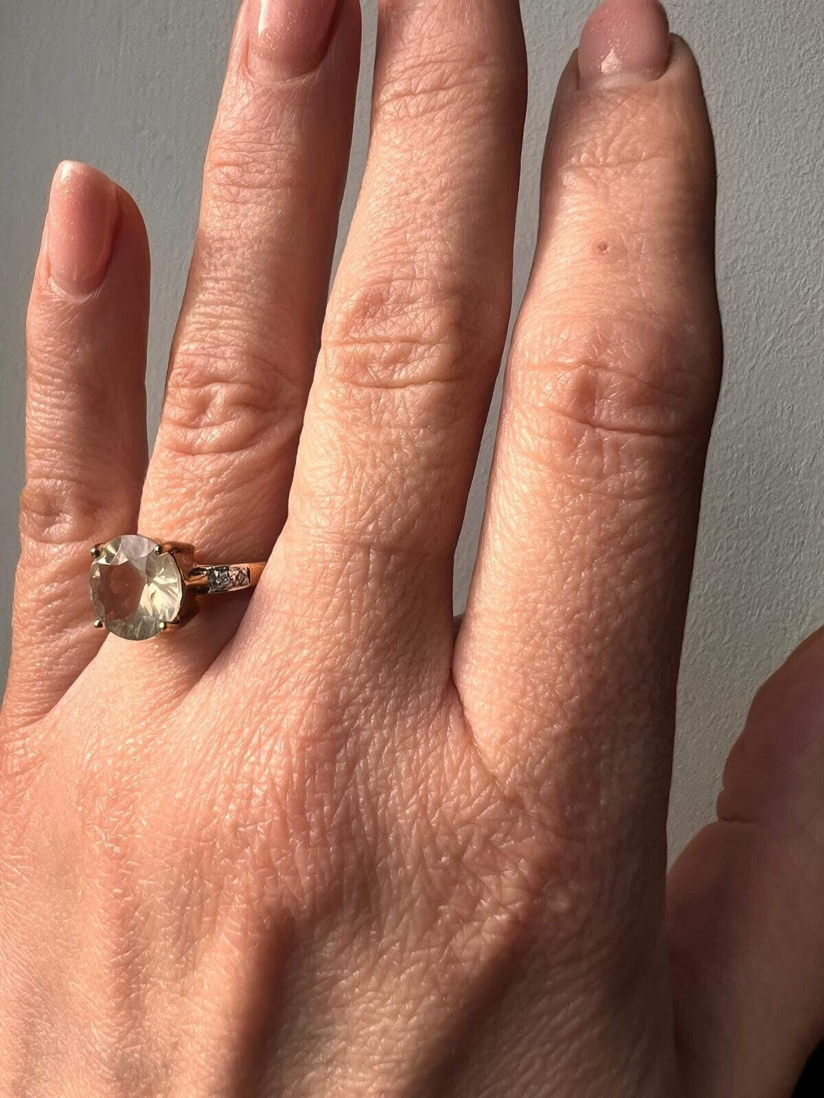 9ct Gold Ring Quartz And Diamond Hallmark Size N 1/2