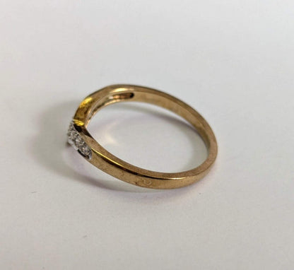 9ct Gold Ring Diamond Wishbone Size M 1/2 1.7g April Birthstone