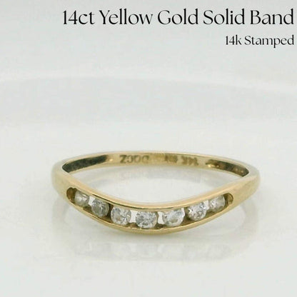 14ct Gold Wishbone Ring Cubic Zirconia Solid Band Hallmark Size O