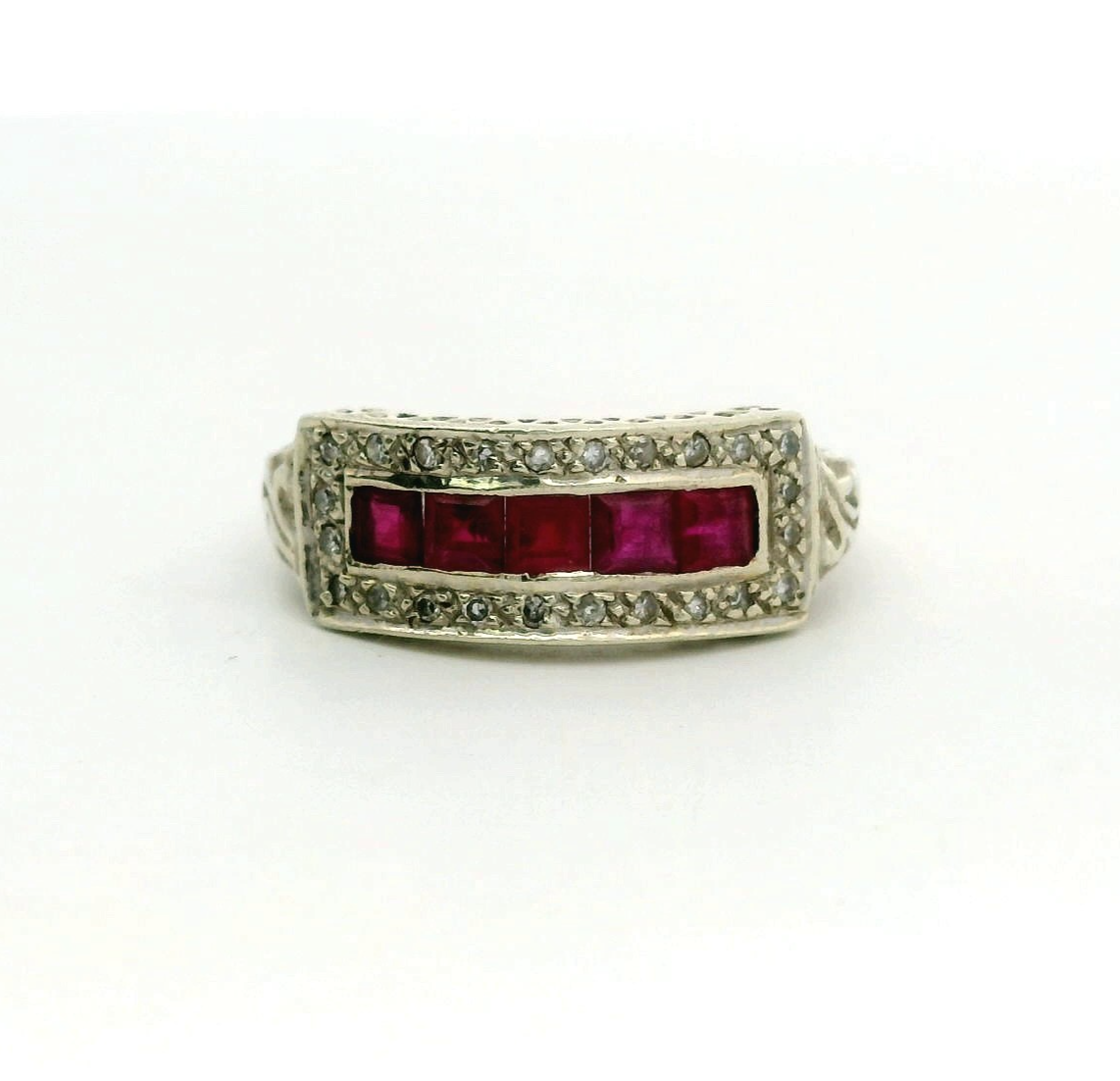 9ct Gold Ring Ruby Diamond Stones Size O 1/2 Hallmarked July Birthstone 3.4g