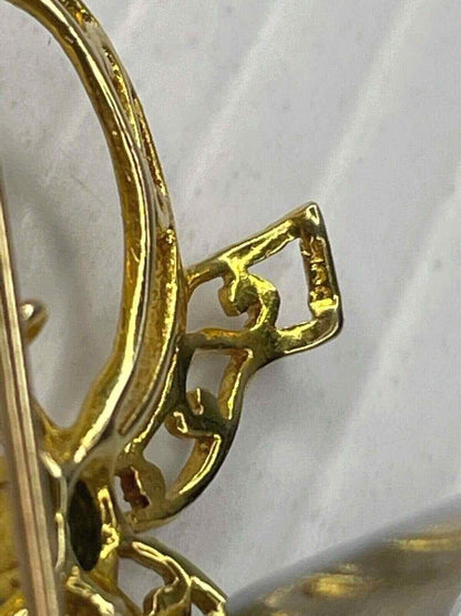9ct Yellow Gold Bow Brooch Turquoise Stone Gold Stamped Hallmarked