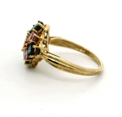 9ct Gold Multi Colour Sapphire Ring Size Q Hallmarked 375 Band 3.4g