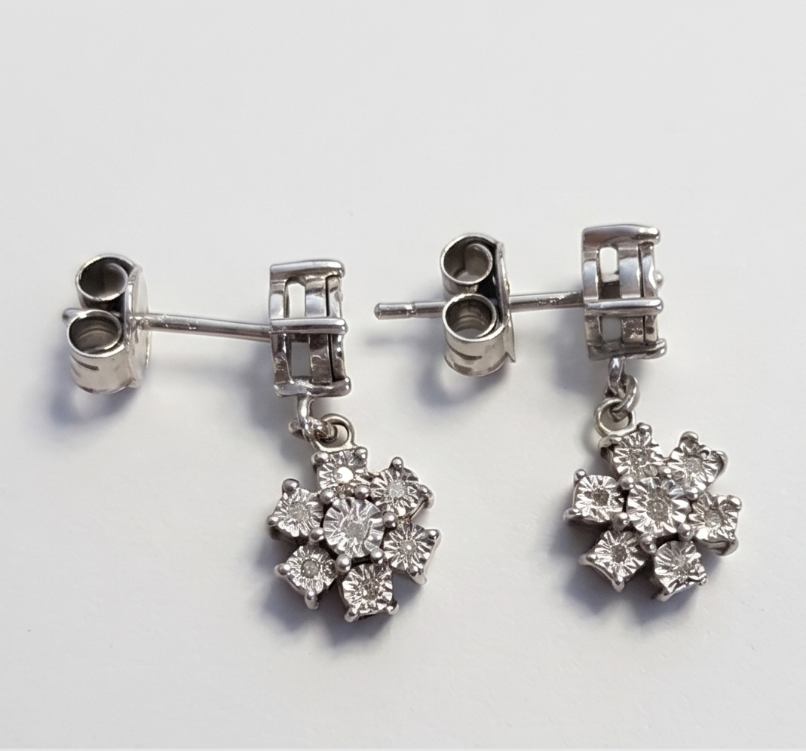 925 Sterling Silver Natural Diamond Dangle Drop Earrings Stud Butterfly 3.3g