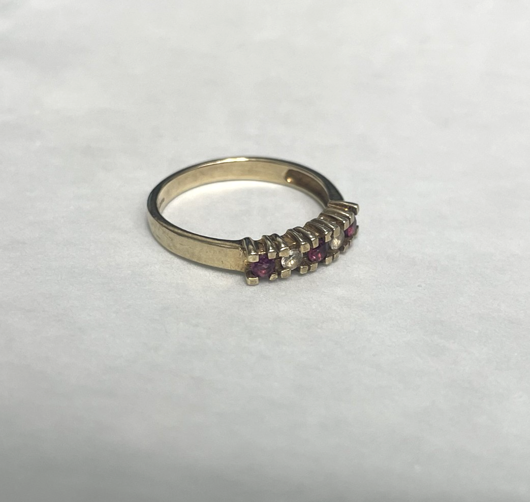 9ct Gold Ring Garnet And Quartz Solid Band Hallmarked Size O