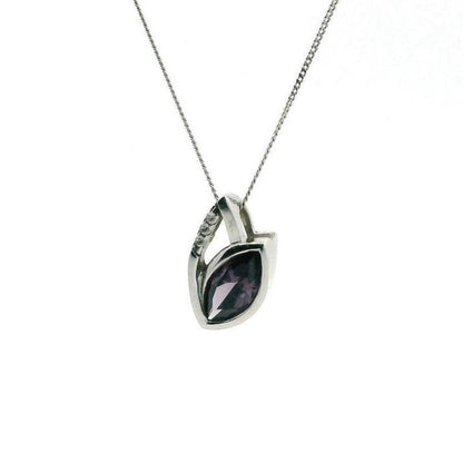 9ct White Gold Pendant Necklace Amethyst & Diamond Stones Hallmarked 49cm Long