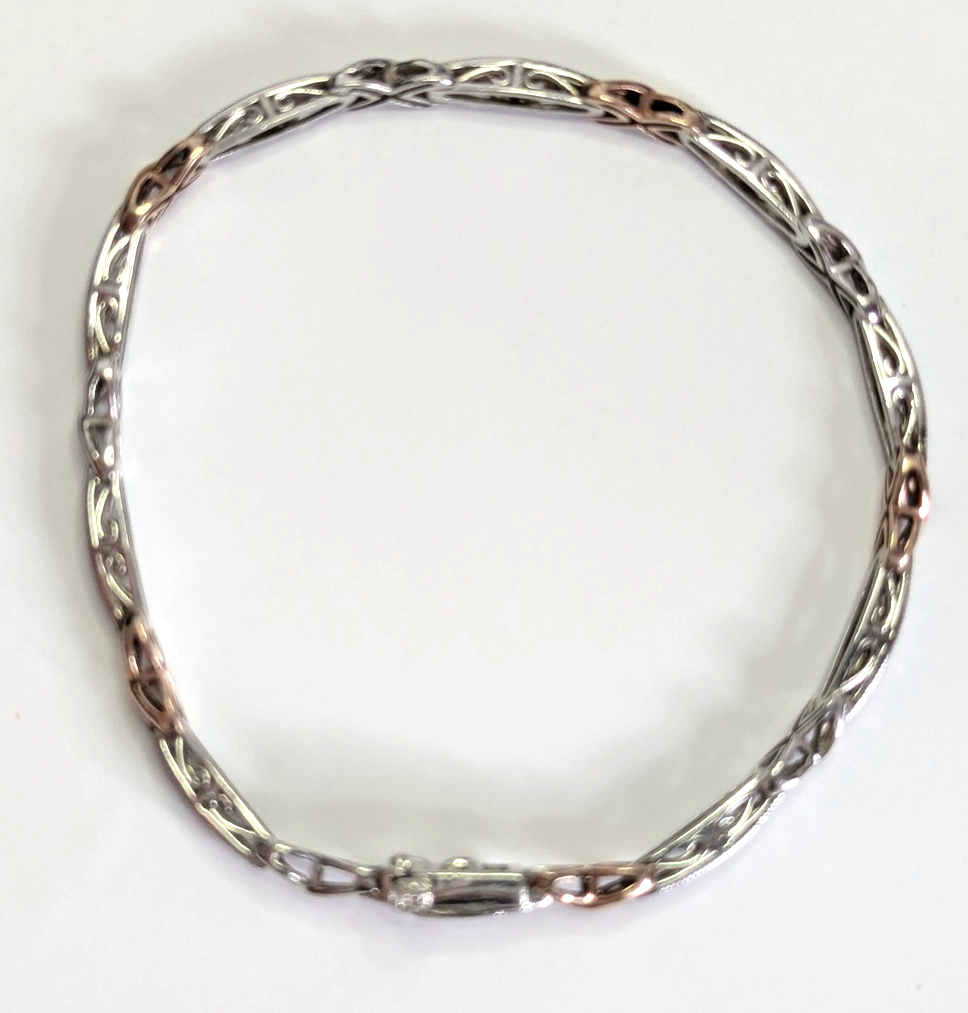 Gold Silver XO Hugs and Kisses Diamond Tennis Bracelet 925 375 Stamped 19cm Long