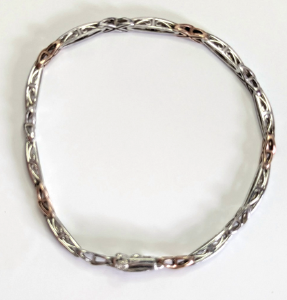 Gold Silver XO Hugs and Kisses Diamond Tennis Bracelet 925 375 Stamped 19cm Long