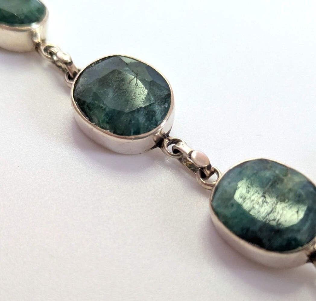 Silver Necklace Emerald Rough Stones 925 Stamped 48cm Long 28.2g