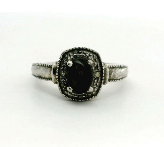 Silver Ring Quartz Diamond Stones 925 Stamped Size P 4.2g