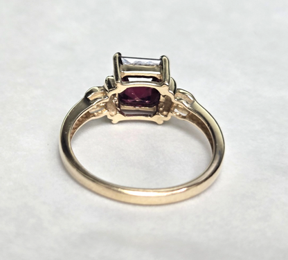 9ct Gold Garnet Diamond Ring Size N 1/2 Square Solitaire Hallmark 375 3g