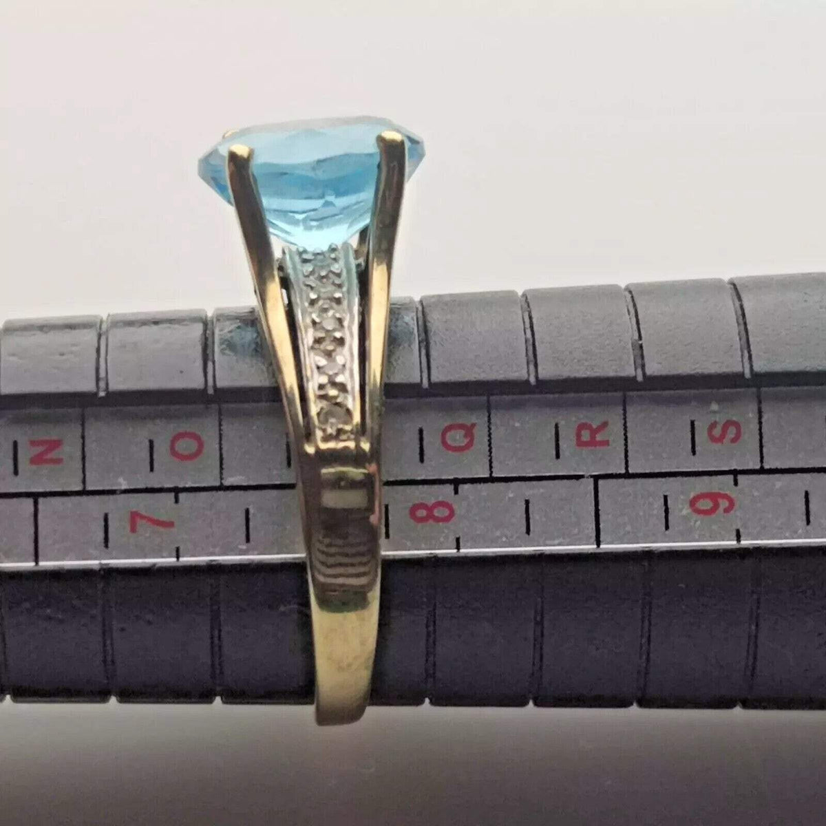 9ct Gold Ring Topaz And Diamond Solid Band Hallmark Size O 1/2