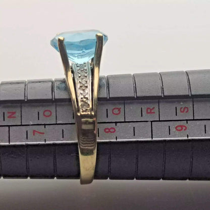 9ct Gold Ring Topaz And Diamond Solid Band Hallmark Size O 1/2