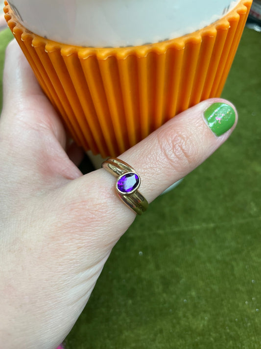 Vintage 9ct Gold Ring Amethyst Gemstone Size P Metal Hallmarked 3.4g