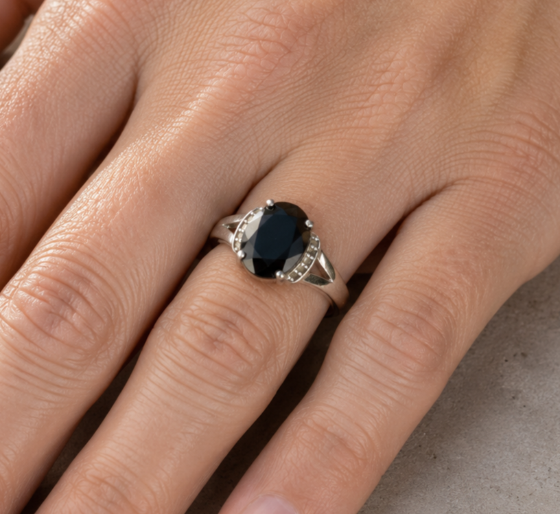 Silver Ring Sapphire Topaz 925 Stamped Size N 1/2 Certificate 5.2g