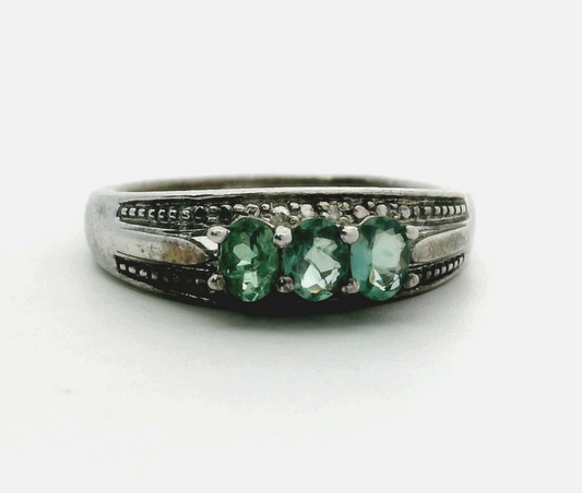 Silver Ring Zircon Stones Size O 1/2 925 Stamped Prong Setting 3.5g
