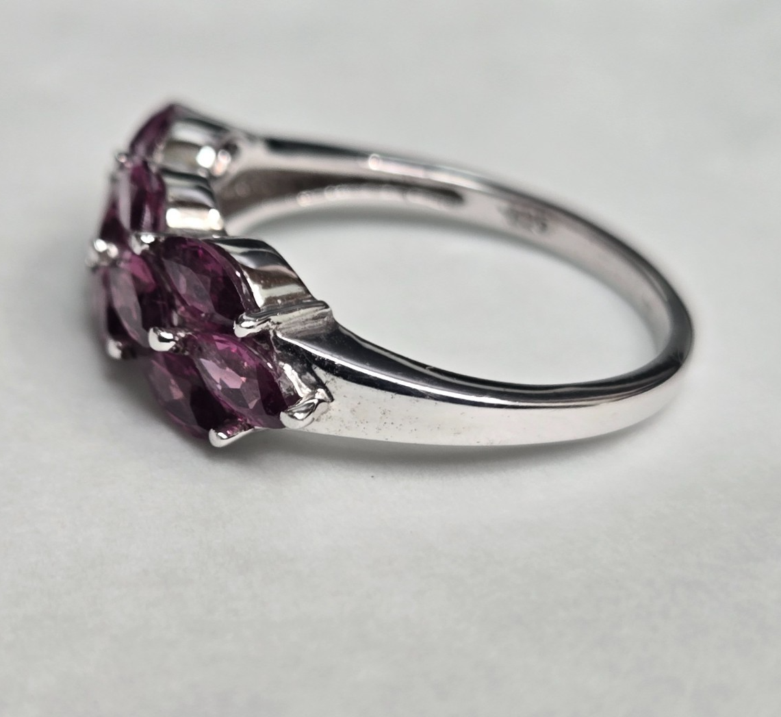 Silver Garnet Ring Red Gemstone Prong Setting Style UK Size S