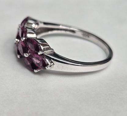 Silver Garnet Ring Red Gemstone Prong Setting Style UK Size S