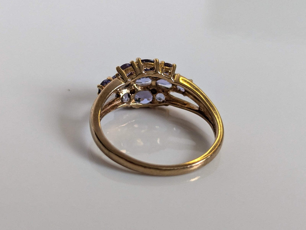 9ct Gold Ring Tanzanite and Diamond Solid Band Hallmark Size N 1/2