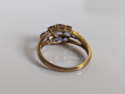9ct Gold Ring Tanzanite and Diamond Solid Band Hallmark Size N 1/2