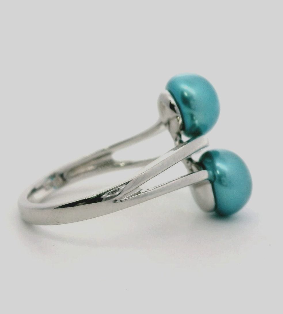 Silver Statement Ring Pearl Stones 925 Stamped Size P 1/2 Two Stone Setting 4.8g