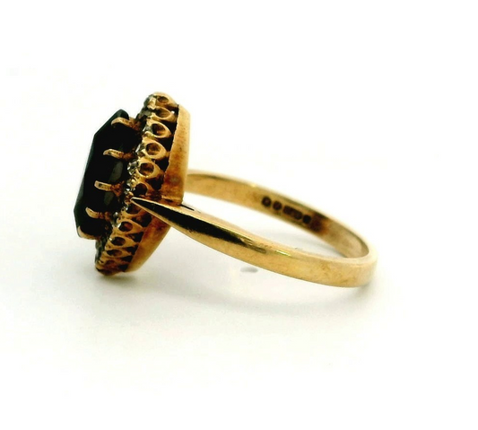 9ct Gold Ring Garnet Spinel Stones Size N Hallmark 375 3.3g Halo Setting