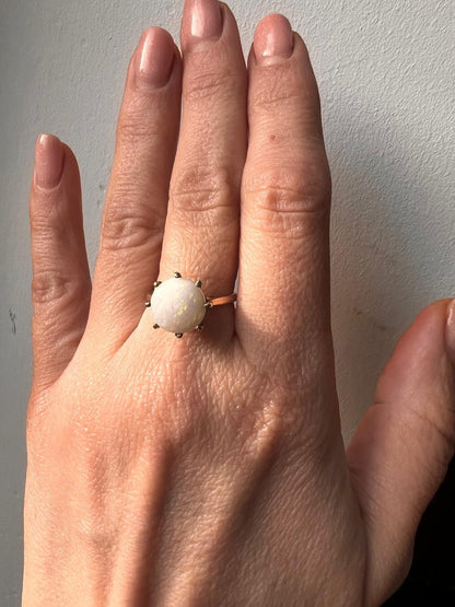 Opal 9ct Yellow Gold Ring Size M 1/2 Stamped 375 Solitaire Oct 3.2g