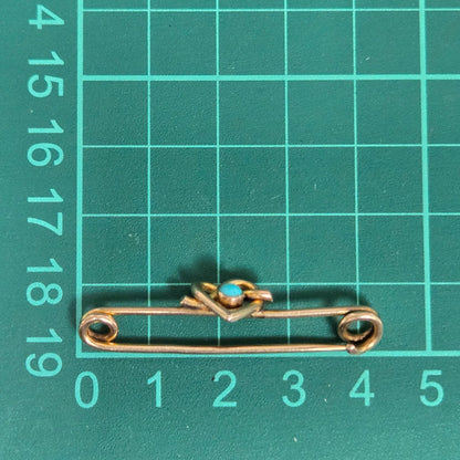 9ct Yellow Gold Heart Brooch Turquoise Stone Hallmarked Size 43mm x 10mm