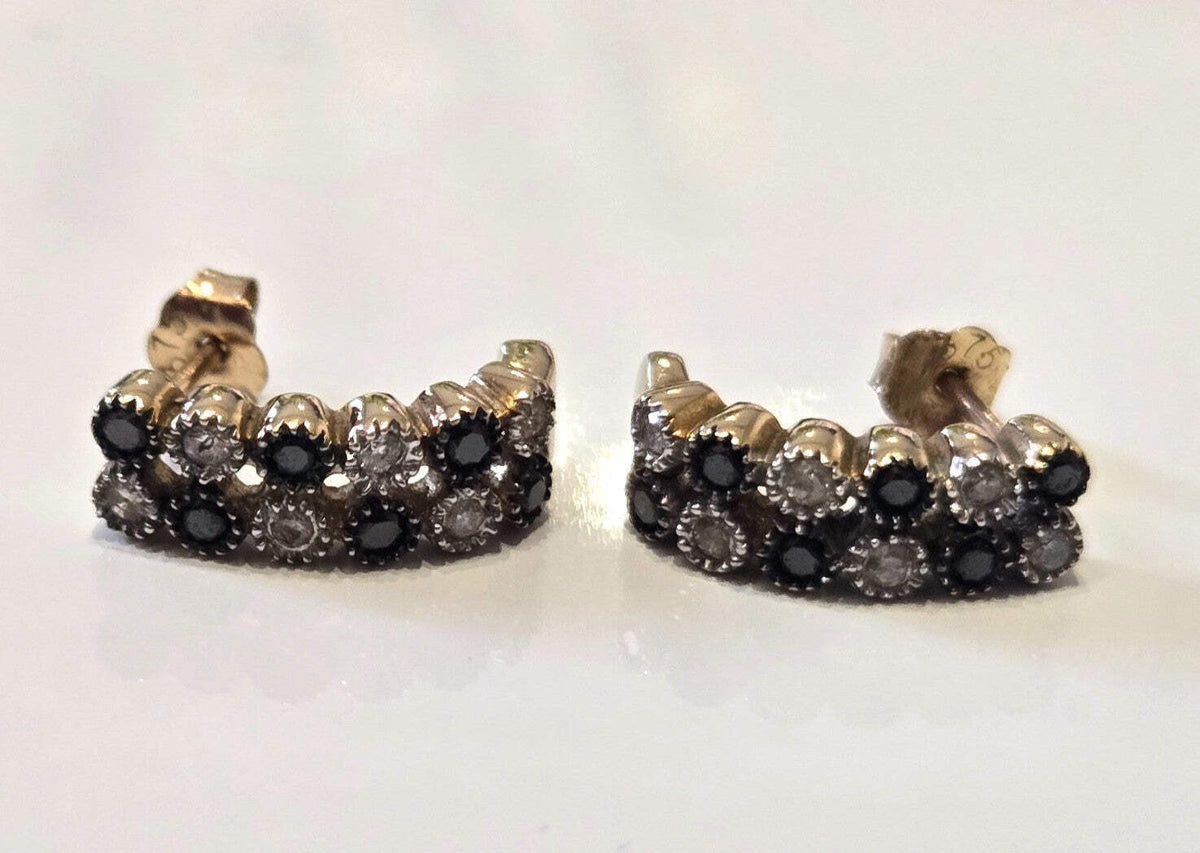 9ct Gold Earrings Cuff Diamonds Stones Authentic Gold Hallmark Size 14mm x 5mm