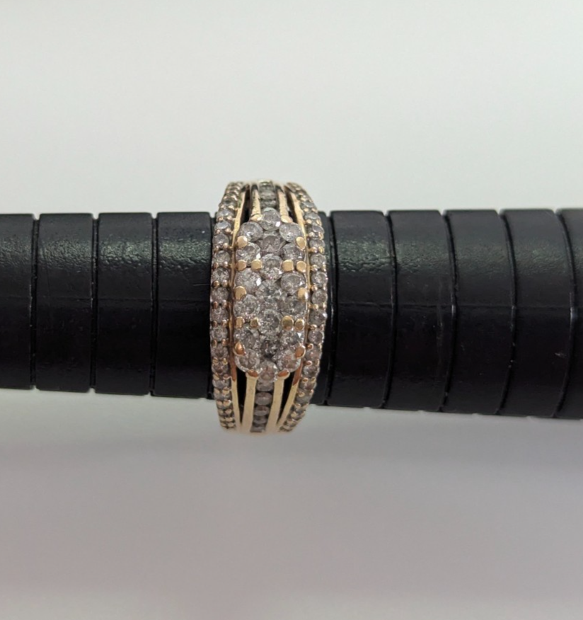 Diamond 9ct Yellow Gold Ring Wide Band Cluster Hallmarked Setting Size N 4.5g