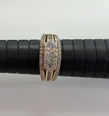 Diamond 9ct Yellow Gold Ring Wide Band Cluster Hallmarked Setting Size N 4.5g