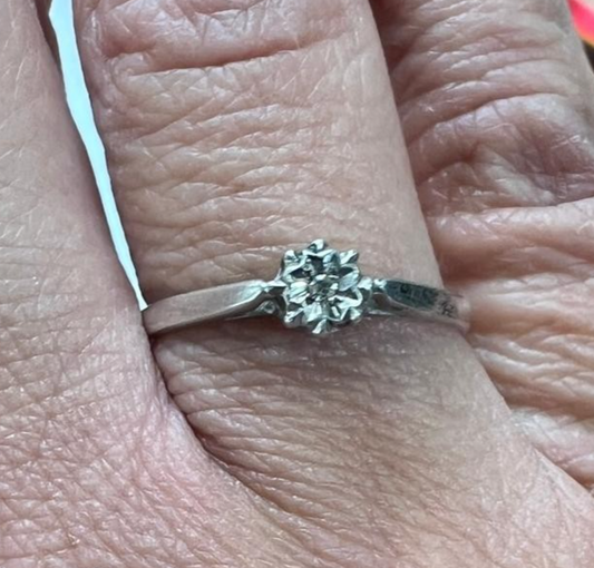 Vintage Silver Engagement Ring Diamond Stone 925 Stamped Size P 1.6g