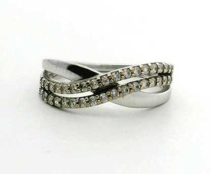 9ct Gold Ring Cubic Zirconia Stones Size L Crossover Setting UK Hallmarked 1.7g