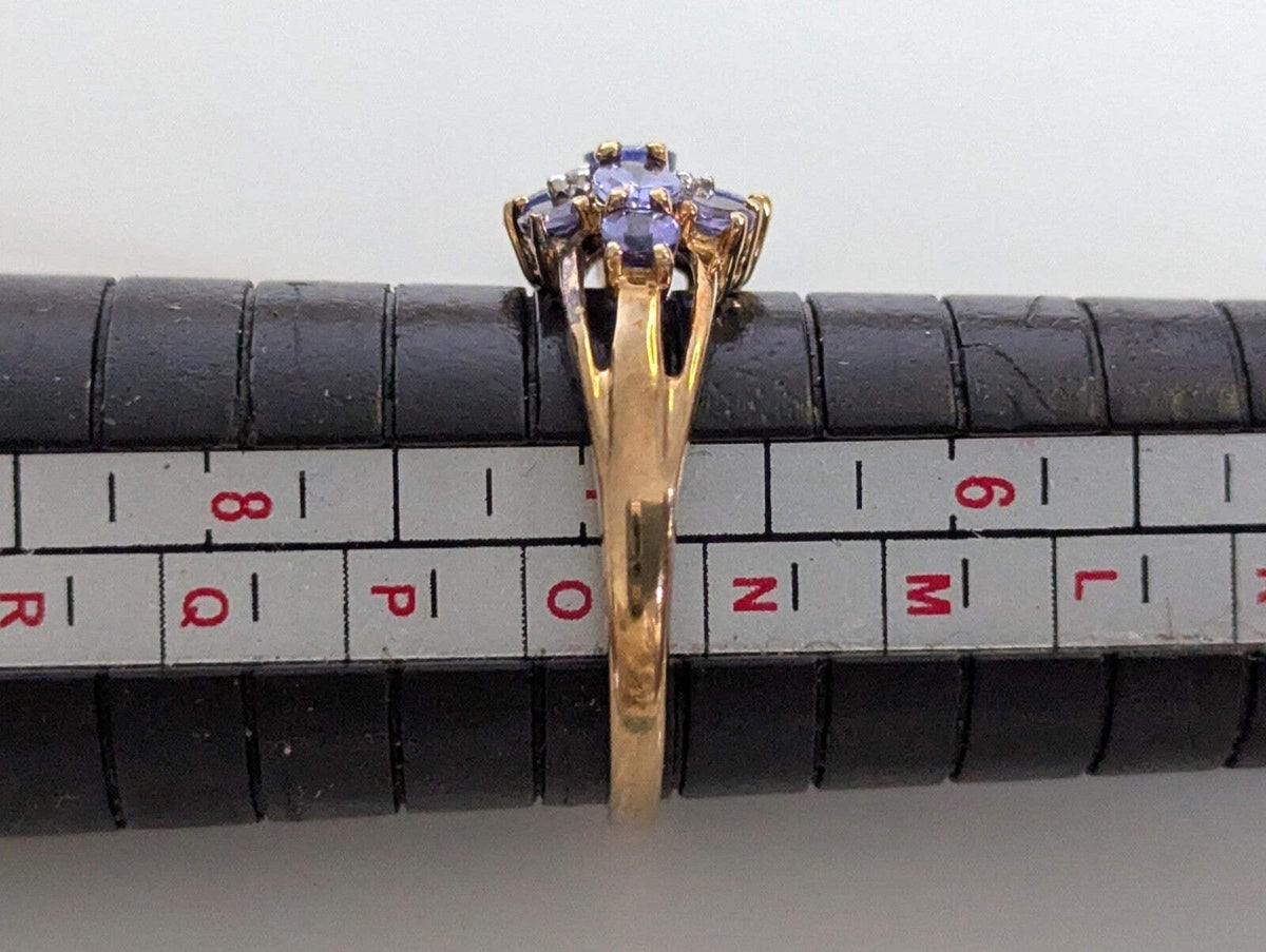 9ct Gold Ring Tanzanite and Diamond Solid Band Hallmark Size N 1/2