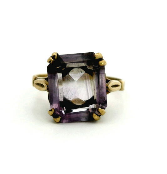 9ct Gold Vintage Cocktail Ring Amethyst Stone Size P 1/2 Hallmark 375  2.9