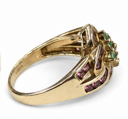 9ct Gold Tourmaline & Topaz Gemstone Ring Hallmarked Size N