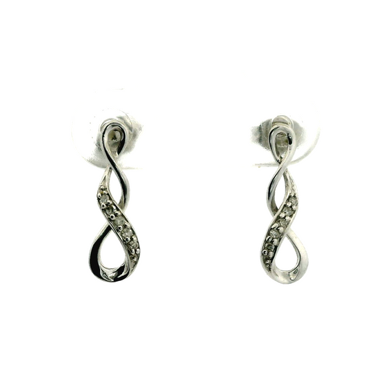 9ct White Gold Infinity Dangle Drop Diamond Gemstones Earrings 375 DIA Stamped