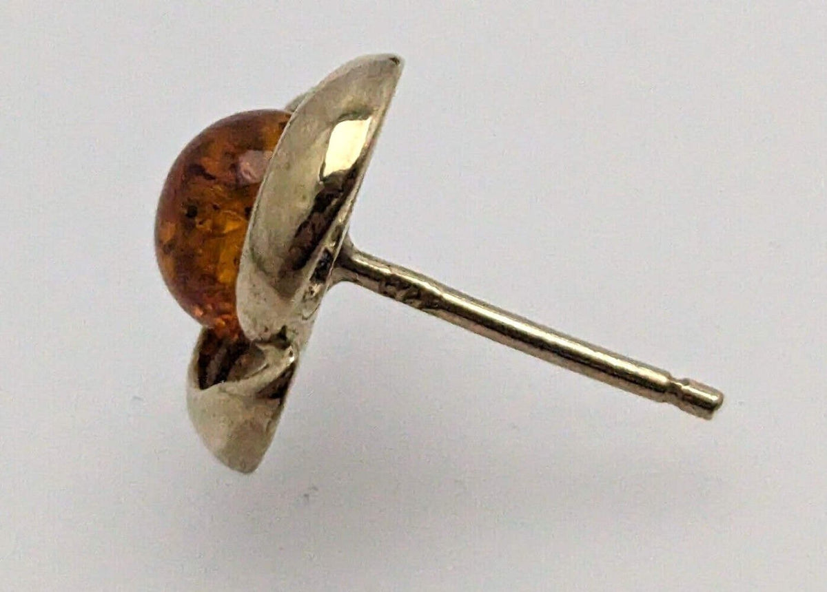 Vintage Amber Stud Earrings 9ct Yellow Gold 13.5mm x 9.1mm Orange Stones