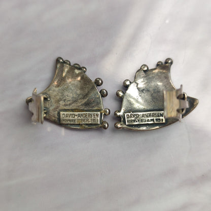 Vintage David Andersen Norway Sterling Silver 925S Fan Clip On Earrings 8.5g