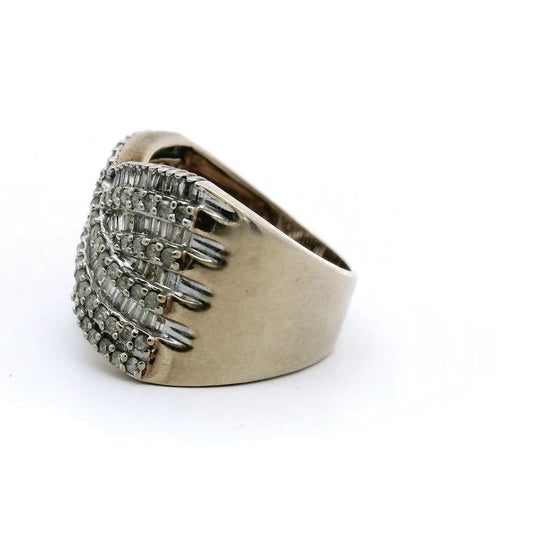 Vintage 9ct Gold Diamond Statement Ring 1.5ct Gemstones Size P 8.1g