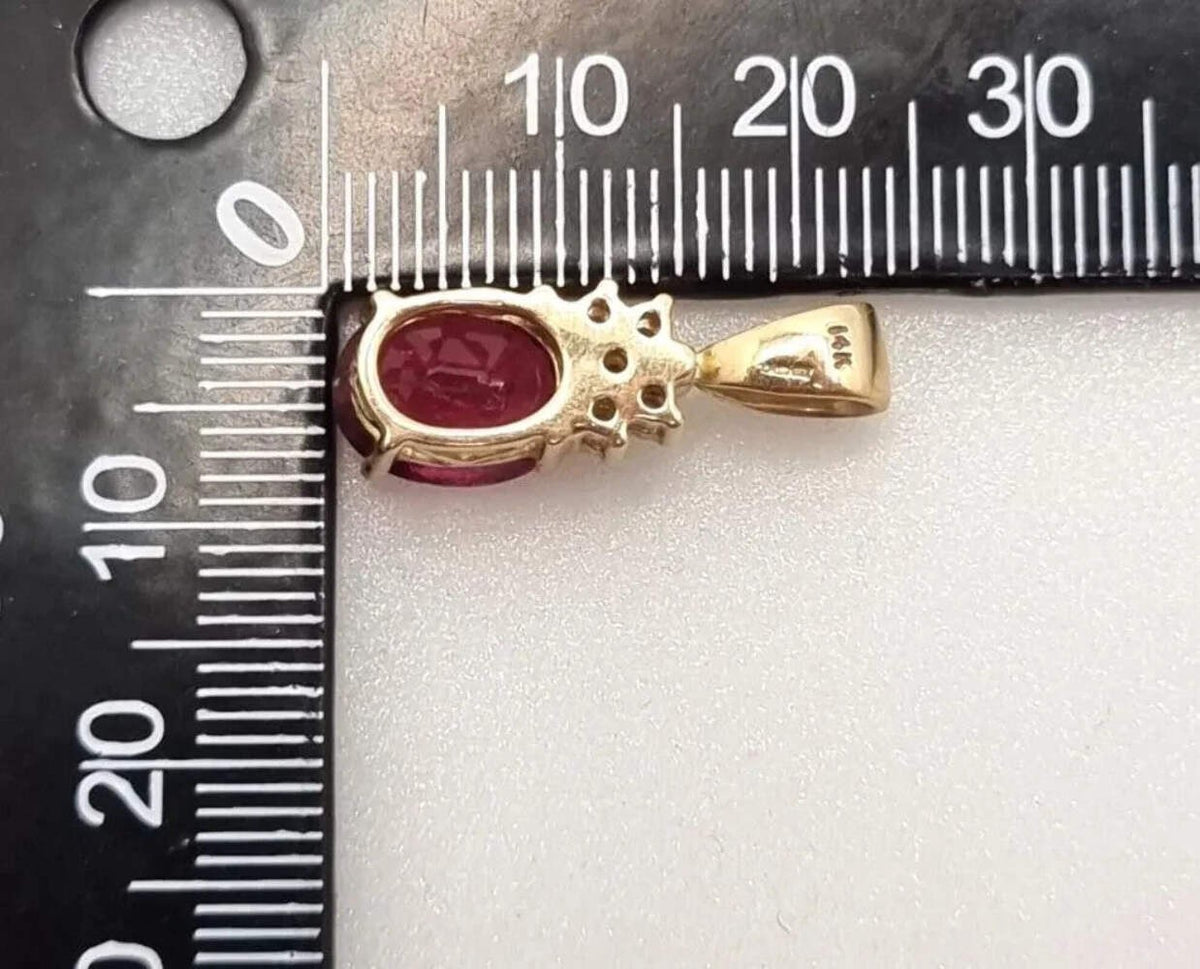 14ct Yellow Gold Necklace Pendant Rubellite and Diamond Stones Size 24mm x 8mm