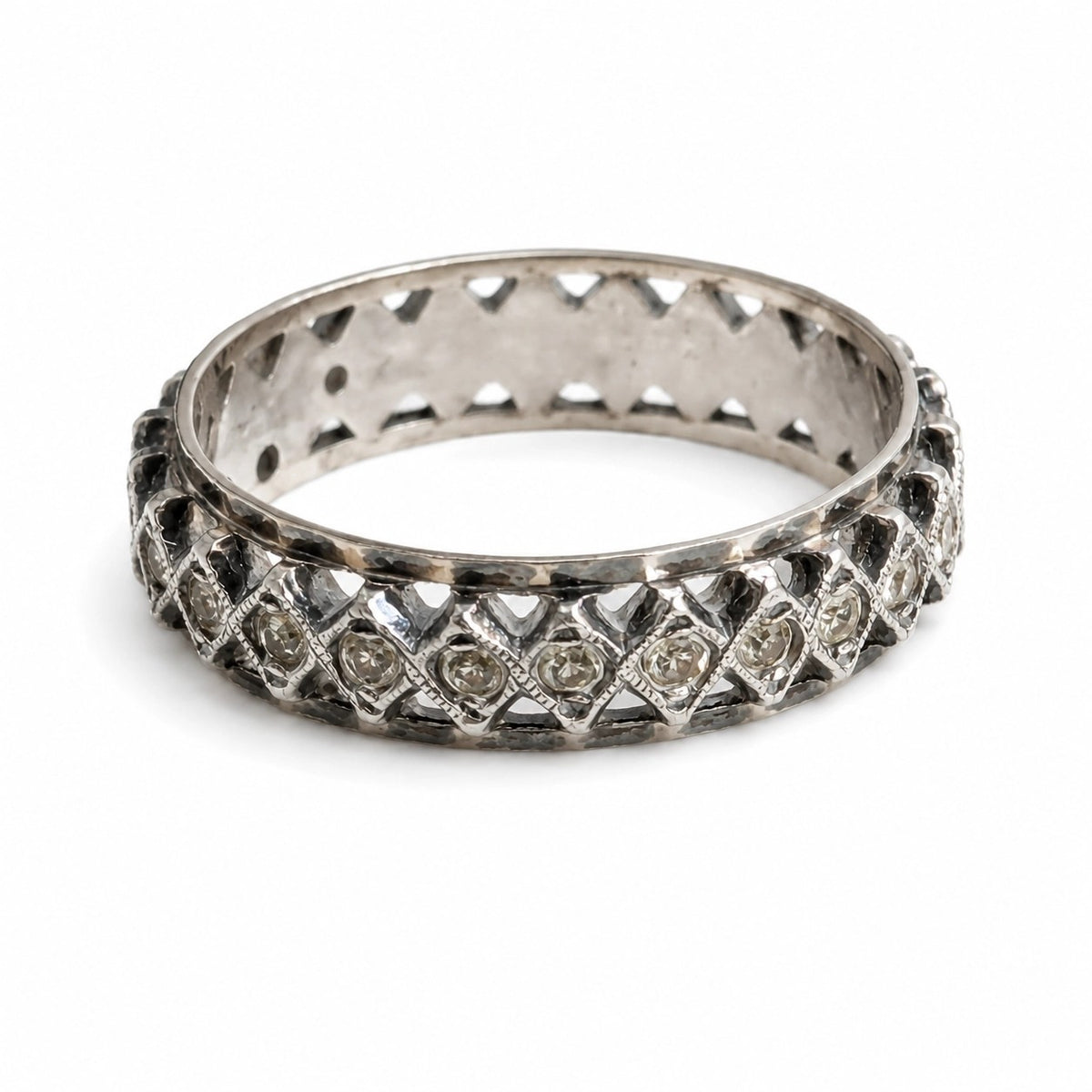9ct Yellow Gold Silver CZ Full Eternity Ring Size P Hallmark Two Tone Band 2.8g