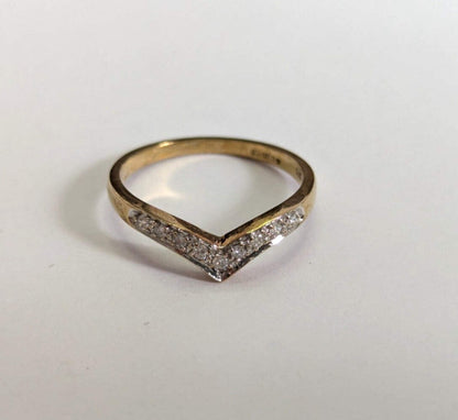 9ct Gold Ring Diamond Wishbone Size M 1/2 1.7g April Birthstone