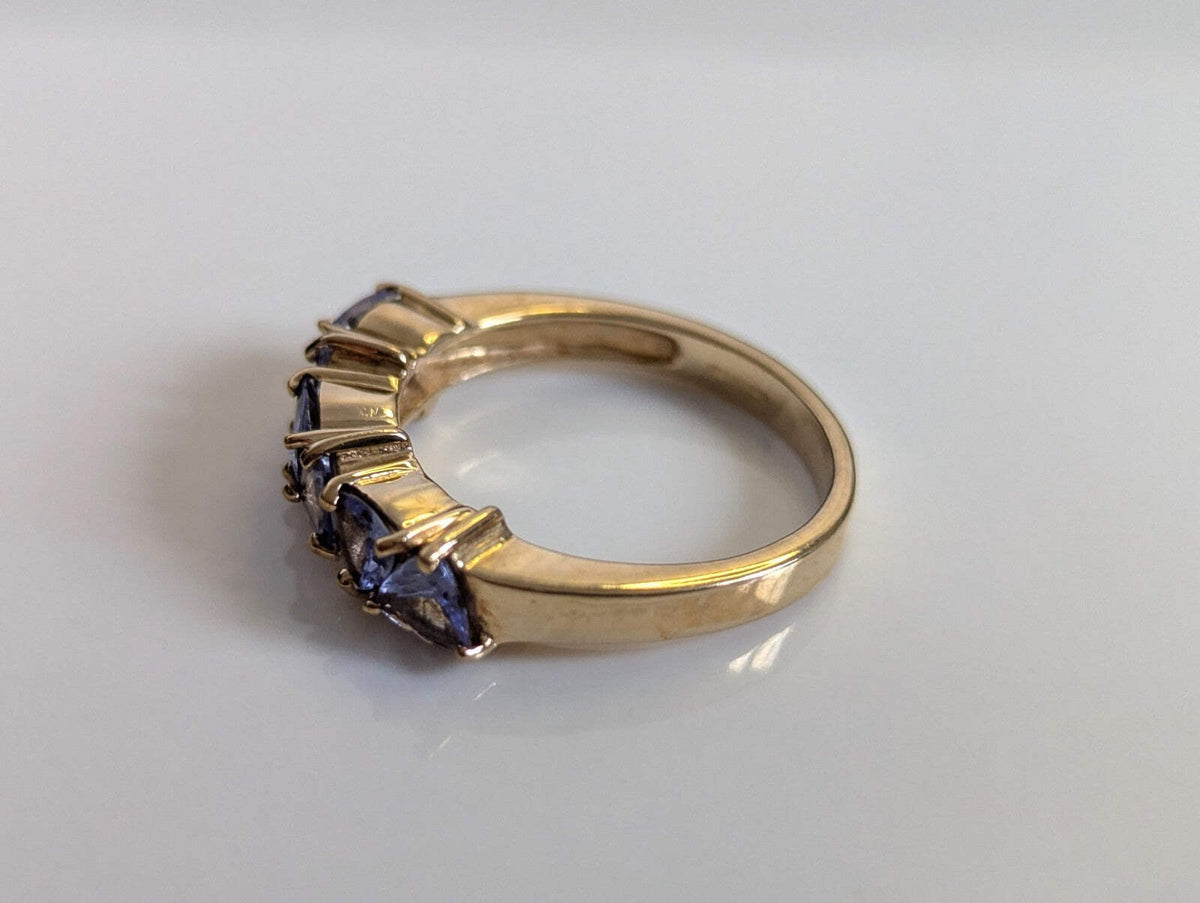 9ct Gold Ring Tanzanite Trillion Cut Solid Band Hallmark Size N